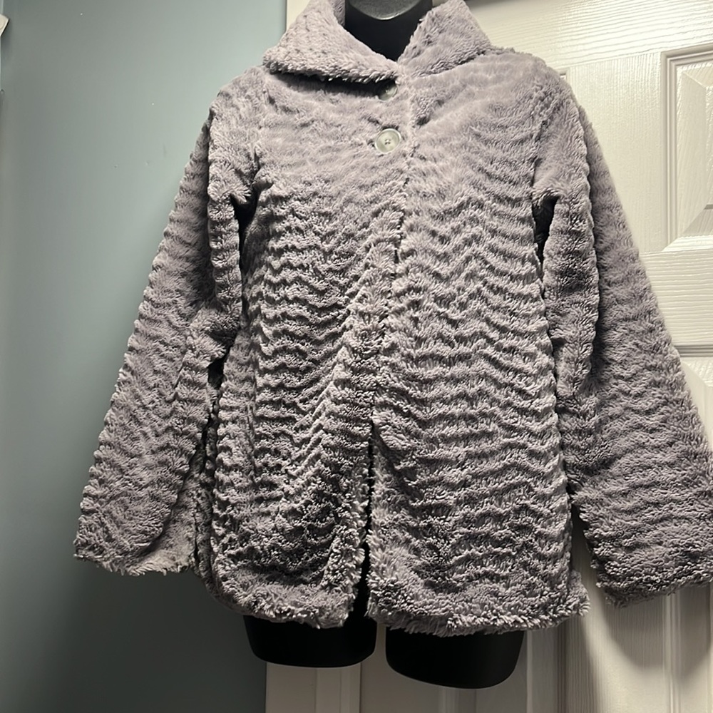 Patagonia Girls L (12) Pelage Faux Fur Button Jacket Gray EUC